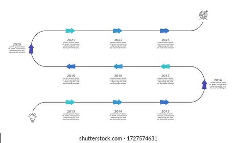 Abstract arrows of graph, diagram with 11 steps, options, parts or processes. Vector business template for presentation.