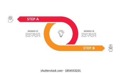 Abstrakte Pfeile von Graphen, Diagramm mit 2 Schritten, Optionen, Teilen oder Prozessen. Vektorgeschäftsvorlage für die Präsentation
