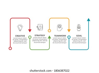 Resumen de flechas de gráfico, diagrama con 4 pasos, opciones, partes o procesos. Plantilla de negocio de vectores para presentación.