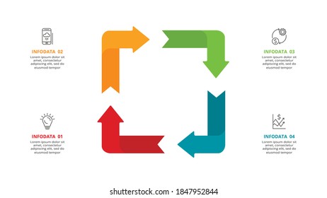 Abstract arrows of graph, diagram with 4 steps, options, parts or processes. Vector business template for presentation