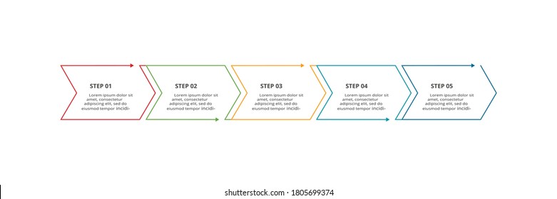 Resumen de flechas de gráfico, diagrama con 5 pasos, opciones, partes o procesos. Plantilla de negocio de vectores para presentación.