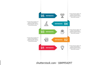 Resumen de flechas de gráfico, diagrama con 5 pasos, opciones, partes o procesos. Plantilla de negocio de vectores para presentación