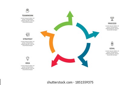 Abstract arrows of graph, diagram with 5 steps, options, parts or processes. Vector business template for presentation