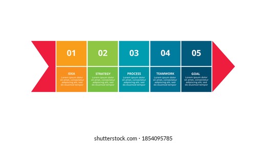 Resumen de flechas de gráfico, diagrama con 5 pasos, opciones, partes o procesos. Plantilla de negocio de vectores para presentación