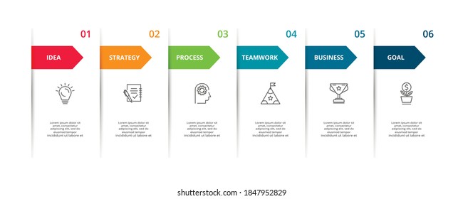 Abstract arrows of graph, diagram with 6 steps, options, parts or processes. Vector business template for presentation