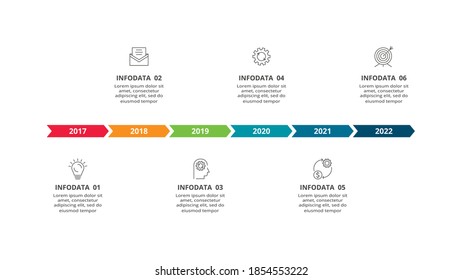 Abstract arrows of graph, diagram with 6 steps, options, parts or processes. Vector business template for presentation