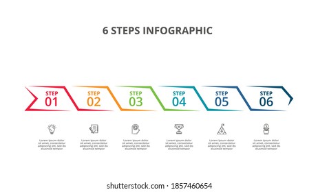 Abstract arrows of graph, diagram with 6 steps, options, parts or processes. Vector business template for presentation