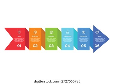 Abstractas flechas de gráfico, diagrama con 6 pasos, opciones, partes o procesos. Vector Plantilla de negocios para la presentación