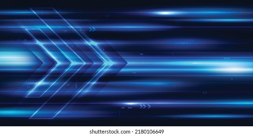 Abstract Arrows With High- Speed Light Trails Effect. Technology Futuristic Dynamic Motion. Movement Pattern For Banner, Poster, Template Design. Vector EPS10.