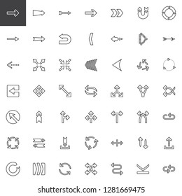 Abstract arrows line icons set. linear style symbols collection, outline signs pack. vector graphics. Set includes icons as direction arrow, next, right, up, down, pointer, circle, navigation button