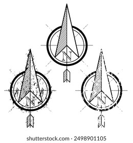 Abstract arrows for North compass icon. Geography direction simple pictogram texture with shadow isolated on white background