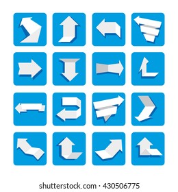 Abstract arrows on blue background. Set of paper arrows.