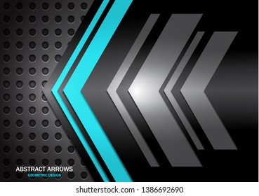 Abstract arrows on metal circle grid texture background of modern luxury futuristic creative. Techno Arrow Background, Vector Pattern Design