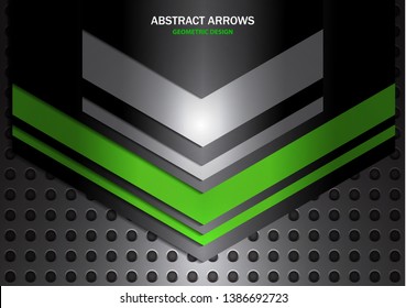 Abstract arrows on metal circle grid texture background of modern luxury futuristic creative. Techno Arrow Background, Vector Pattern Design