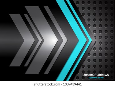 Abstract arrows on metal circle grid texture background of modern luxury futuristic creative. Techno Arrow Background, Vector Pattern Design