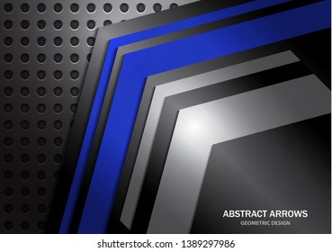 Abstract arrows on metal circle grid texture background of modern luxury futuristic creative. Techno Arrow Background, Vector Pattern Design