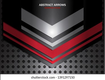 Abstract arrows on metal circle grid texture background of modern luxury futuristic creative. Techno Arrow Background, Vector Pattern Design