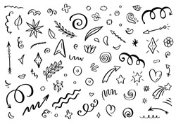 Abstract Arrows, Ribbons And Other Elements In Hand Drawn Style For Concept Design. Doodle Illustration. Vector Template For Decoration