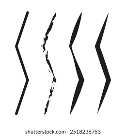 Conjunto de flechas Abstractas. Cuatro flechas estilizadas en varias Formas. Diseño de Vector moderno. Símbolos geométricos afilados.