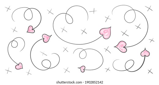Abstract arrows. Valentine's day arrows. Pattern hand drawn. Hearts and arrows. Vector illustration