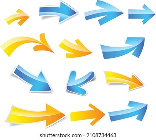 Abstract Arrows Vector Set Isolated on White Background. 3D Arrow Shapes Collection.