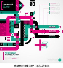 Abstract arrows in weird geometric style with abstract shapes and flashy colors. EPS10 vector template