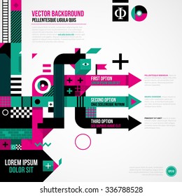 Abstract arrows in weird geometric style with abstract shapes and flashy colors. EPS10 vector template