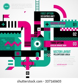 Abstract arrows in weird geometric style with abstract shapes and flashy colors. EPS10 vector template