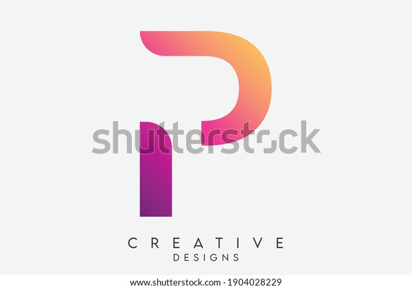 Abstract Art Alphabet Letter P Logo. P Colorful\
Modern Letter Icon Design. Abstract Elegant Curve Shaped letter P\
with Purple, Pink and Yellow Gradient. Vector Illustration Divided\
in Two Shapes