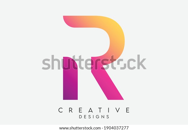 Abstract Art Alphabet Letter R Logo. R Colorful\
Modern Letter Icon Design. Abstract Elegant Curve Shaped letter\
with Purple, Pink and Yellow Gradient. Vector Illustration Divided\
in Two Shapes
