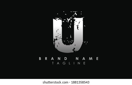 abstract art alphabet letter u logo with steel color shade