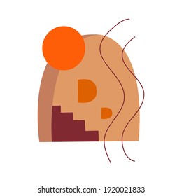 Arco de arte abstracto y luna, escaleras con escaleras pintando el fondo. Arte moderno de moda. Colorida ilustración vectorial boho dibujada a mano aislada