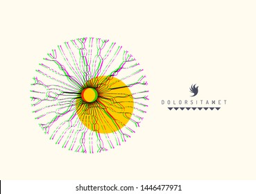 Abstract art. Array with dynamic emitted particles. Science or technology background. 3d vector composition for cover, poster, flyer or banner.