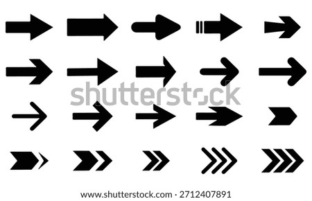 Abstract Art arrow icon set, arrow icon sign and symbol collection, big forward flat sign, digital down direction arrow design doodle element, vector art sign. 