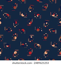 Abstract art artistic textile geo seamless pattern. Modern Retro Playful Print. Organic stripes and geo Shapes.