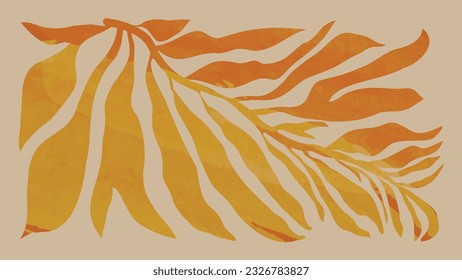 Abstract art autumn background vector. Botanic fall season hand drawn pattern design with leaves branch. Simple contemporary style illustrated Design for fabric, print, cover, banner, wallpaper.
