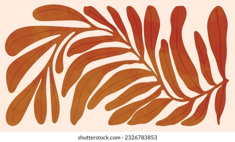 Abstract art autumn background vector. Botanic fall season hand drawn pattern design with leaves branch. Simple contemporary style illustrated Design for fabric, print, cover, banner, wallpaper.