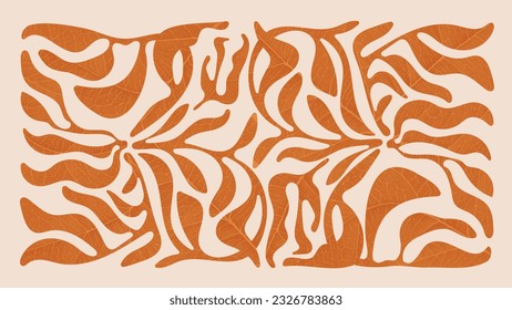 Abstract art autumn background vector. Botanic fall season hand drawn pattern design with leaves branch. Simple contemporary style illustrated Design for fabric, print, cover, banner, wallpaper.