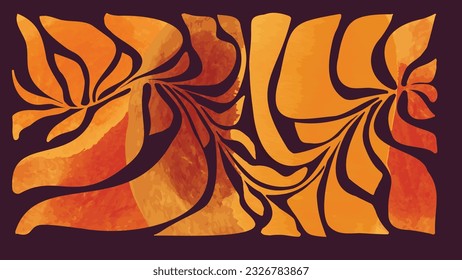 Abstract art autumn background vector. Botanic fall season hand drawn pattern design with leaves branch. Simple contemporary style illustrated Design for fabric, print, cover, banner, wallpaper.