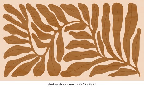 Abstrakte Kunst, Herbsthintergrund, Vektorgrafik. Botanische Herbstsaison handgezeichnet Muster mit Blättern, Ast. Einfaches zeitgenössisches Design für Stoff, Druck, Deckel, Banner, Tapete.