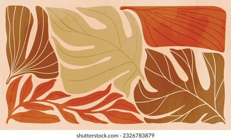 Abstract art autumn background vector. Botanic fall season hand drawn pattern design with leaves, branch. Simple contemporary style illustrated Design for fabric, print, cover, banner, wallpaper.