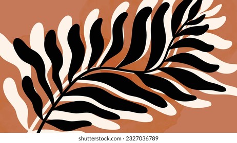 Abstract art autumn background vector. Botanic fall season hand drawn pattern design with leaves branch. Simple contemporary style illustrated Design for fabric, print, cover, banner, wallpaper.