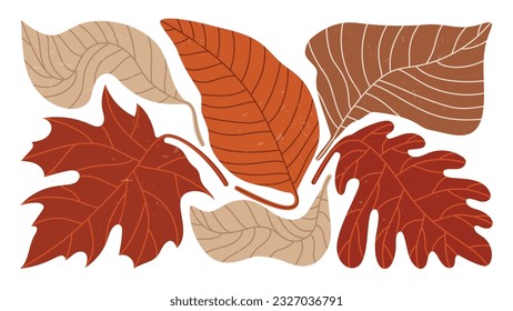 Abstract art autumn background vector. Botanic fall season hand drawn pattern design with oak, maple leaves. Simple contemporary style illustrated Design for fabric, print, cover, banner, wallpaper.