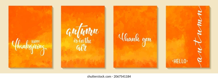 Abstract art autumn watercolor orange and yellow background with hello autumn text. design background greeting cards and invitations seasonal autumn, fall holidays Stock vektor
