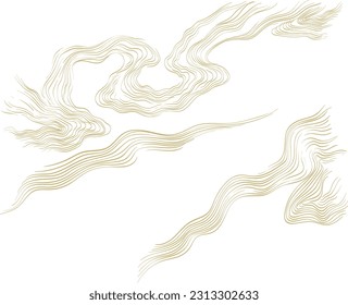 Abstract art backdrop. Japanese background with hand drawn gold line wave element vector. Oriental natural pattern with ocean sea decoration banner design in vintage style. Marine template