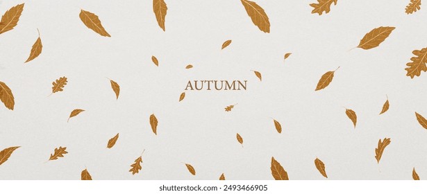 Abstract art background with autumn dry leaves. Botanical banner in modern style for decor, print, textile, poster, frame, cover, packaging, postcard, invitation, wallpaper.