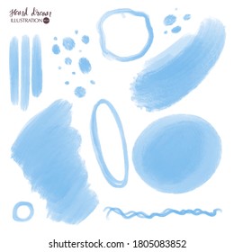 Abstract art background with blue watercolor and acrylic stain elements vector. Painting brush texture decoration with art poster design. Frames, lines, spots, smears, splashes, and more.