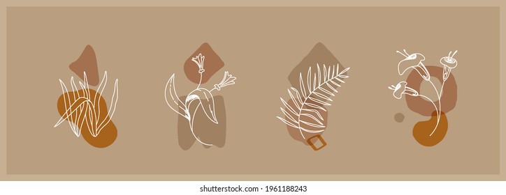 Abstract art background with botanical leaf elements vector. Hand painting brush texture decoration with modern art abstract poster design for wall decoration.