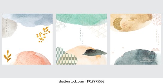 Abstract art background with brush stroke element vector. Watercolor texture with geometric  pattern in vintage style.