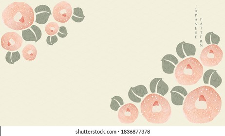 Abstract art background with camellia flower vector. Japanese wave pattern with floral banner in oriental style. 